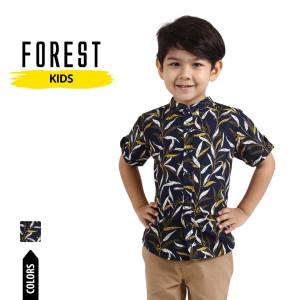 Forest Kids Woven Boy Stand Collar Floral Pattern Short Sleeve Shirt Kids l Baju Budak Lelaki - FK20108