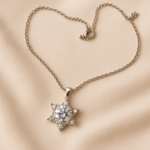 Lunara Snowflake Pendant Necklace Stainless with Crystal Center