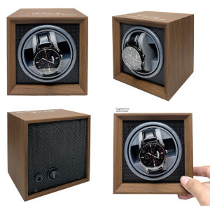 BH 2 NĂM - Hộp Xoay Đồng Hồ Cơ 4 Ngăn Vỏ Gỗ Sần - Có Đèn LED - Cao Cấp - Sang Trọng