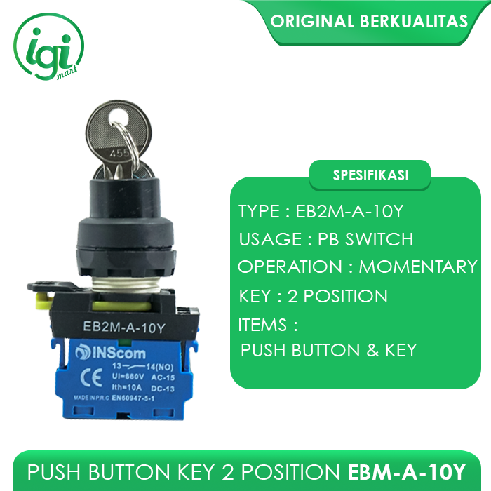 SELECTOR SWITCH WITH KEY STAY PUT / PUSH BUTTON KUNCI LOCK ON OFF ...