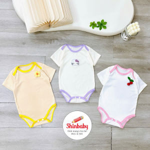 Combo 3 Bodysuit Thun Tăm Lạnh Bodychip Cộc Tay Liền Thân In Hình Nhiệt Dễ Thương Cho Bé Gái Bé Trai dososinh