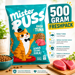 (2 PCS) Makanan Kucing Mister Puss Rasa Tuna 500 Gram Kemasan Freshpack
