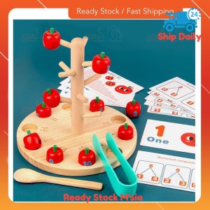 Wooden Kids Early Learning Apple Picking Maths Activities Box Set Montessori Educational Toy Motor Skills 🔥Ready Stock🔥