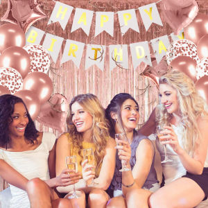Happy Birthday Foil Confetti Latex Balloons Decorations Set - 13 pcs Letter Balloons Banner 4 pcs Giant Star Foil Balloons 8 pcs Confetti Balloons 12 pcs Latex Balloons1*Rose Gold Balloon String