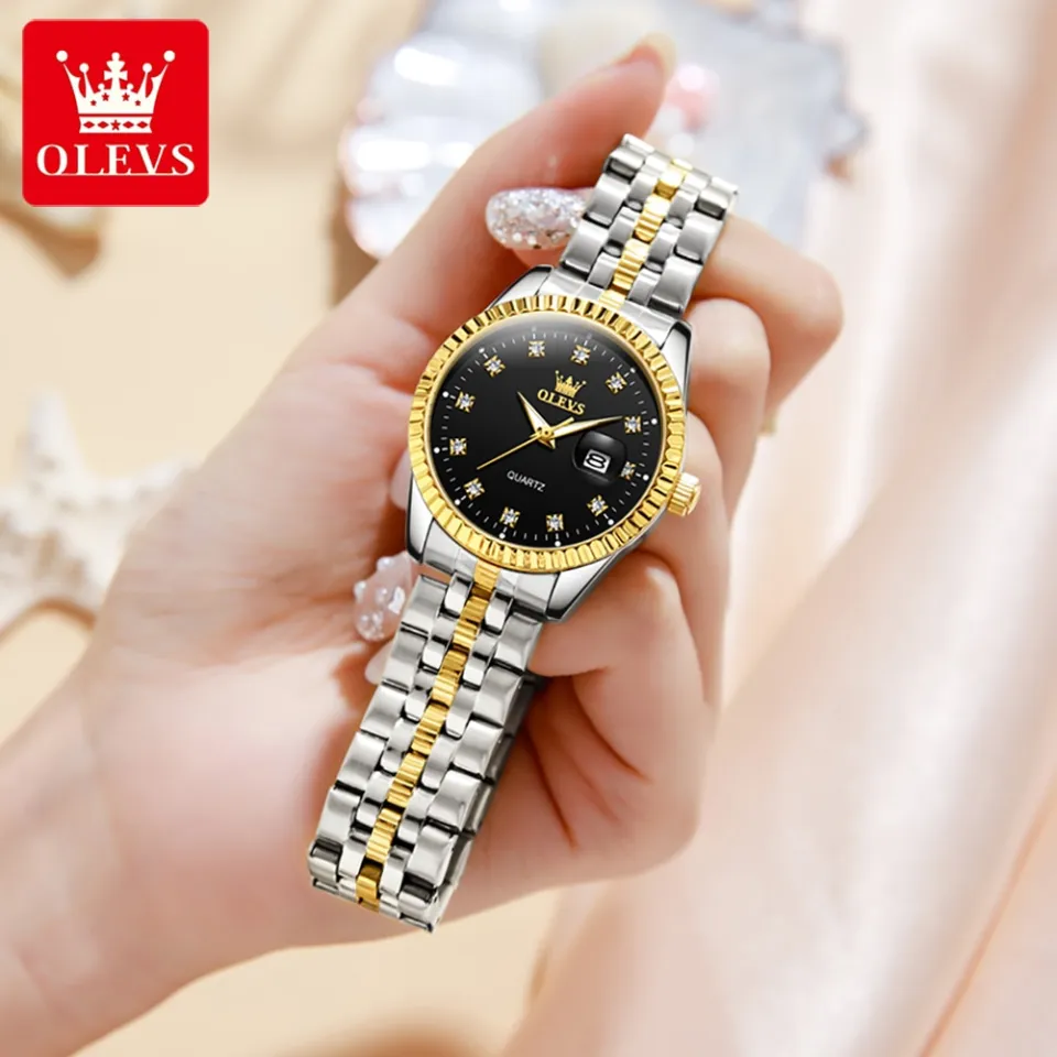 OLEVS Women s Watches Stainless Steel Diamond Wristwatch Waterproof Luminous Luxury Style Elegant Ladies Watch Set 5526 Lazada PH