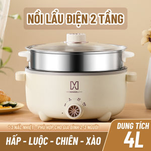 Nồi Lẩu Điện Mini MANDELI Nồi Điện Đa Năng Kèm Xửng Hấp Inox Dung Tích 4L Phù Hợp Cho Gia đình 2-3 Người