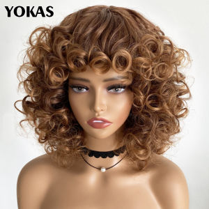 Tóc giả xoăn Afro ngắn Tổng hợp màu hồng vàng đen trắng cho phụ nữ dệt lỏng lẻo bồng bềnh gợn sóng Tóc vàng ngắn tự nhiên YOKAS2026