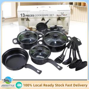 Jocestyle 12Pcs Non Stick Cookware Set Milk Pot Maifan Stone Frying Pan with Lid Cooking Pot Set Stackable Pot Set for All Hob