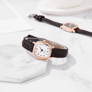 Square Simple Womens Watch with Digital Scale Leather Strap