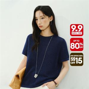 Giordano Women Nep openwork short sleeve knitwear Free Shipping 18356313