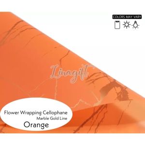 ( 5 Lembar ) GOLD EDGE MARBLE - FLOWER WRAPPING PAPER PLASTIC CELLOPHANE KERTAS BUNGA BUKET FLORIST