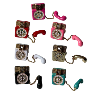 Vintage Inspired Retro Telephone Ring Enamel Finish Magnetic Closure Unique For Women Party Daily Wear