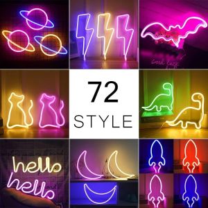 Styles LED Neon Light Dinosaur Rainbow Hello Wall Sign Bedroom Decor Hanging Night Lamp Home Party Holiday Decor Xmas Gift