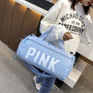 LANGJ สีทึบทึบ กระเป๋าสัมภาระเดินทาง แยกเปียกแห้ง จุได้มาก กระเป๋าออกกำลังกายฟิตเนส แฟชั่นสำหรับผู้หญิง กระเป๋าโท้ท กระเป๋าถือฟิตเนส ตัวผู้ผู้