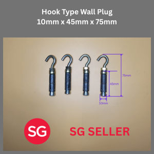 SG SELLER. 4 pcs Hook Type Wall Plug 10mm x 45mm. Total length 75mm.Suitable for brick & concrete. Is for Home Improvement