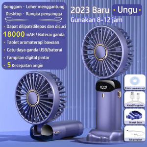 2024 Kipas Angin Mini Portable Cas USB 18000mAh Bisa Lipat Leher 5-Speed Wind LED Display Fan Lanyard