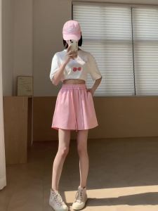 Ammin 2024 mùa hè mới eo dây rút co giãn quần legging rộng năm quần lửng của phụ nữ phiên bản Hàn Quốc của tinh tế giũa móng thiết kế giản dị quần