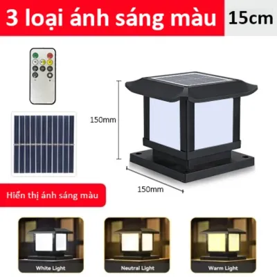 15CM Đèn trụ năng lượng mặt trời 3 màu Đèn năng lượng mặt trời ngoài trời chống nước Đèn cổng sân vườn Đèn tường Led Hàng rào đèn đăn 150A