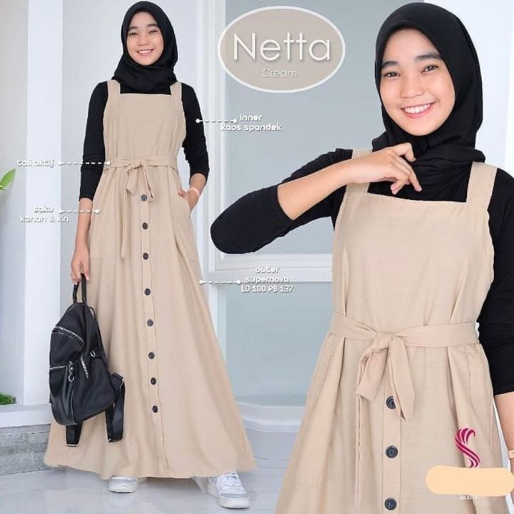 Netta Set Overall Setelan Baju dan Overall Korean Style Hijab