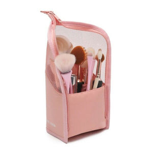 Travel Makeup Brush Holder Waterproof Standing Zipper Cosmetic Brush Pouch Polyester Makeup Brush Case Organizer Bag