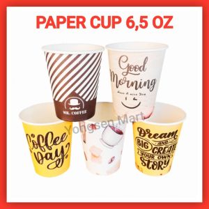 ( 1 pak ) Paper cup 65 OZ / gelas kertas / cup kopi 65 OZ design motif / polos 180ml