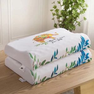Thailand Original Natual Latex Pillow Slow Rebound Elephant pattern one pair Neck Pillow Memory Pillow Cushion Free Pillowcase