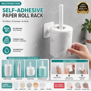 [1Pcs] Kitchen Self-adhesive Paper Roll Rack Towel Tissue Hanger Storage Rack