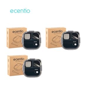 ecentio kotak bekal anti tumpah 3 grid 1100ml Kotak makan wadah bekal anti tumpah kotak sup 100ml Free Sendok