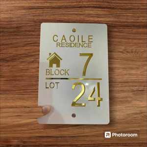 Laser cut Acrylic House Number white/gold