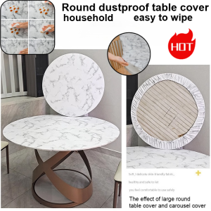 Hot selling marble texture round elastic table cover Printed texture dustproof waterproof oil-proof and stain-proof household and commercial tablecloth