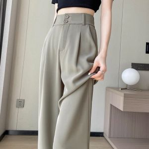 Alisa.Sonya(Size up) Women High Waist Casual Wide Leg Long Palazzo Pants Trousers Plus Size Work Long Straight Suit Pants