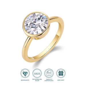 JIUZUAN 3 Carat Moissanite Ring 18K Gold Plated S925 Silver Minimalist Elegant Design Hypoallergenic Christmas Gift Jewelry
