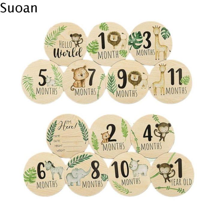 Vintage Leather Backpack Baby Monthly Milestone Cards - 12 Wooden Round ...