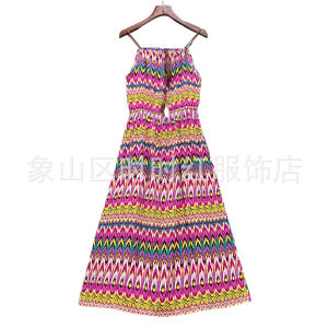 กระโปรงสายเดี่ยวสไตล์ชนเผ่าชุดเดรสผ้าฝ้ายพิมพ์ลายสำหรับท่องเที่ยวในประเทศไทยยูนนานซานย่าแบบใหม่ฤดูร้อนกระโปรงชายหาด