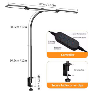 10 Dimmable Levels LED Desk Lamp with Remote Sensor Flexible Gooseneck Double Head Desk Light