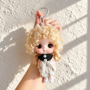 RJQFNG Trang phục mặc được Móc khóa hình búp bê tóc xoăn. Các khớp có thể di chuyển. 10CM Búp bê trang trí túi xách Dễ thương Đa năng  dây chuyền hình búp bê mini Người lớn trẻ em