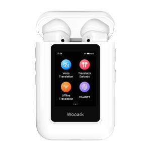 Wooask A8 AI Translator Earbuds Wireless ChatGPT TransBuds Offline Translator Earphones Bluetooth with Touchscreen & Independent Operation No App Real-Time Translation