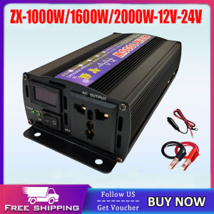 New Pure Sine Wave Inverter 1000W 1600W 2000W Power Solar Car Inverters With LED Display DC 12V 24V To AC 220V Voltage Converter