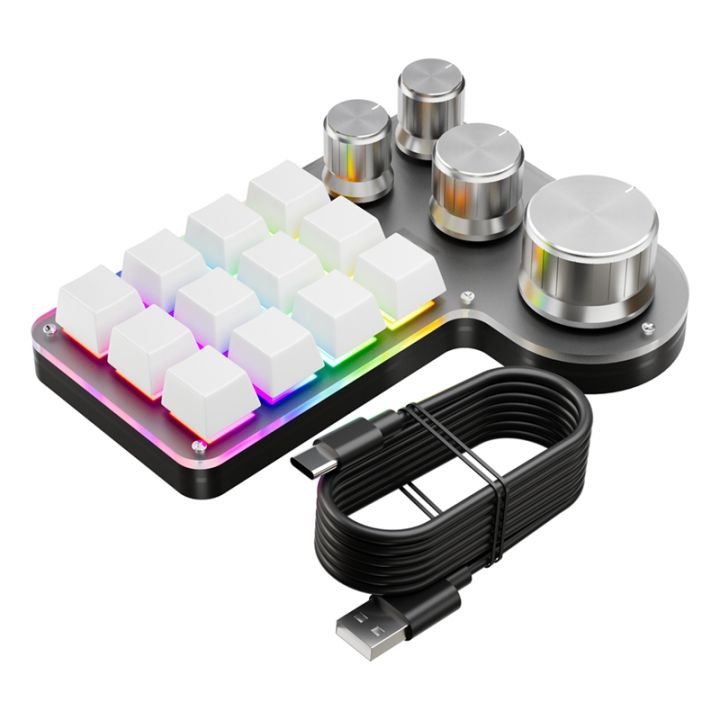 【Latest model】Mini Custom Keyboard 12 Keys 4 Knobs RGB BT Mechanical ...