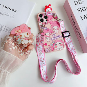 DIMBEPLY For Samsung A20 A30 A50 A30s A50s A51 A71 A52 A72 A7 2018 J7 Prime J7 Pro J4 J6 Plus J8 2018 Case Cute My Melody Kuromi Cartoon 3D Doll Long Strap Bracket TPU Soft Case
