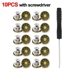 NOONOR 10Pcs/pack Nail Free Jeans Buttons Clothing Pants With Screwdriver Waist Extenders Button Adjustable 17mm Waist Buckle Jeans