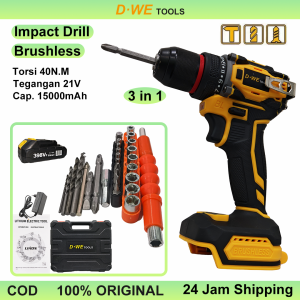 D·WE Cordless Power Drill Set Electric Drill Driver Kit Bor Impact 3 in 1 Multiguna 40N.m Bor Brushless Efisien Wrench impact Screwdriver Listrik