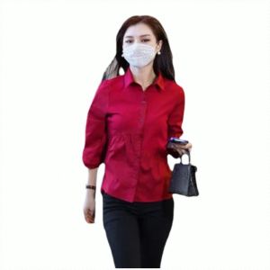 áo sơ mi dài tay đầu mùa thu áo sơ mi nữ ve áo phụ nữ trẻ chi tiết đường viền cổ thiết kế thời trang