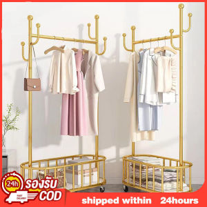 ไม้แขวนเสื้อง่าย ชั้นวางของชั้นยืน ราวตากผ้าพร้อมล้อเลื่อน ชั้นวางเสื้อผ้าแขวนสำหรับห้องนอน