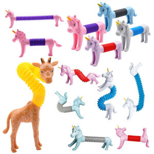 New Animal Shape Pop Tubes Sensory Fidget Toy Stress Relieve Toys Autism Anti Stress Plastic Bellows for Children Squeeze Gifts Toy