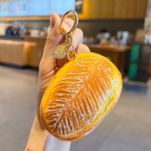 SWEET Slow-rebound Bread Squishy Keychain Soft-PU Realistic Simulation Bread Squeeze Toy Fake Food Pendant Flexible Food Bread Ornaments Backpack