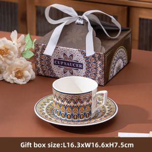 European style Ceramics 250ML Coffee Cup & Saucer Set Bohemian Style Breakfast Mug Gift Box