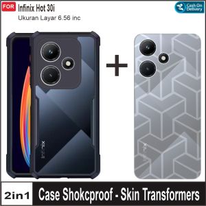 Casing Infinix Hot 30i Paket 2in1 Hard Case Shockproof Free Skin Carbon