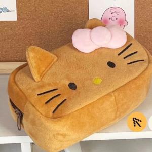 W10 Cute Hello Kitty Plush Pencil Case Student Large Capacity Stationery Bag Kawaii Cute Girls Makeup Storage Bag Party Gifts