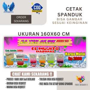 Cetak Spanduk Cetak Banner ANEKA ES MUJITO MARIMAS Ukuran 160x60 Costom desain